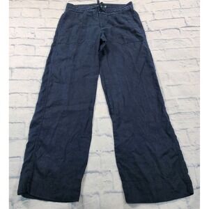 Lauren Ralph Lauren Pants WOMENS 4 Navy Blue Linen Wide Leg Drawstring Coastal